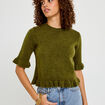 Pull col rond manches courtes vert fonc&eacute; femme