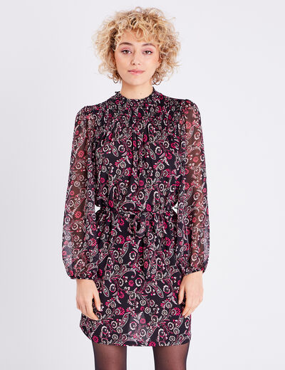 Robe droite manches 3/4 noir femme