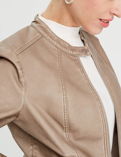 Veste ajustée simili cuir sable femme