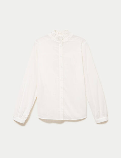 Chemise col montant manches longues ecru femme
