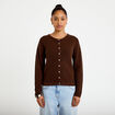 Gilet ajour&eacute; manches longues dentelle marron fonc&eacute; femme