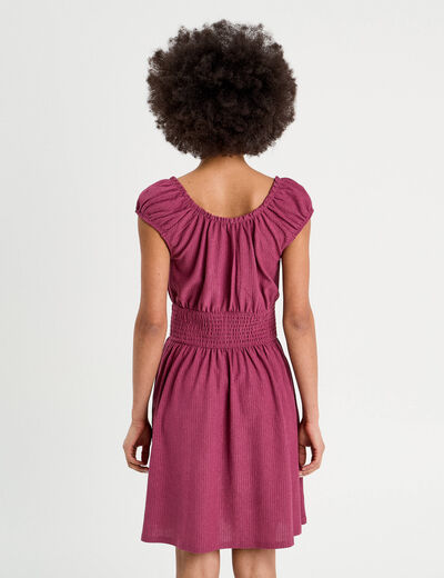 Robe évasée taille smockée prune femme