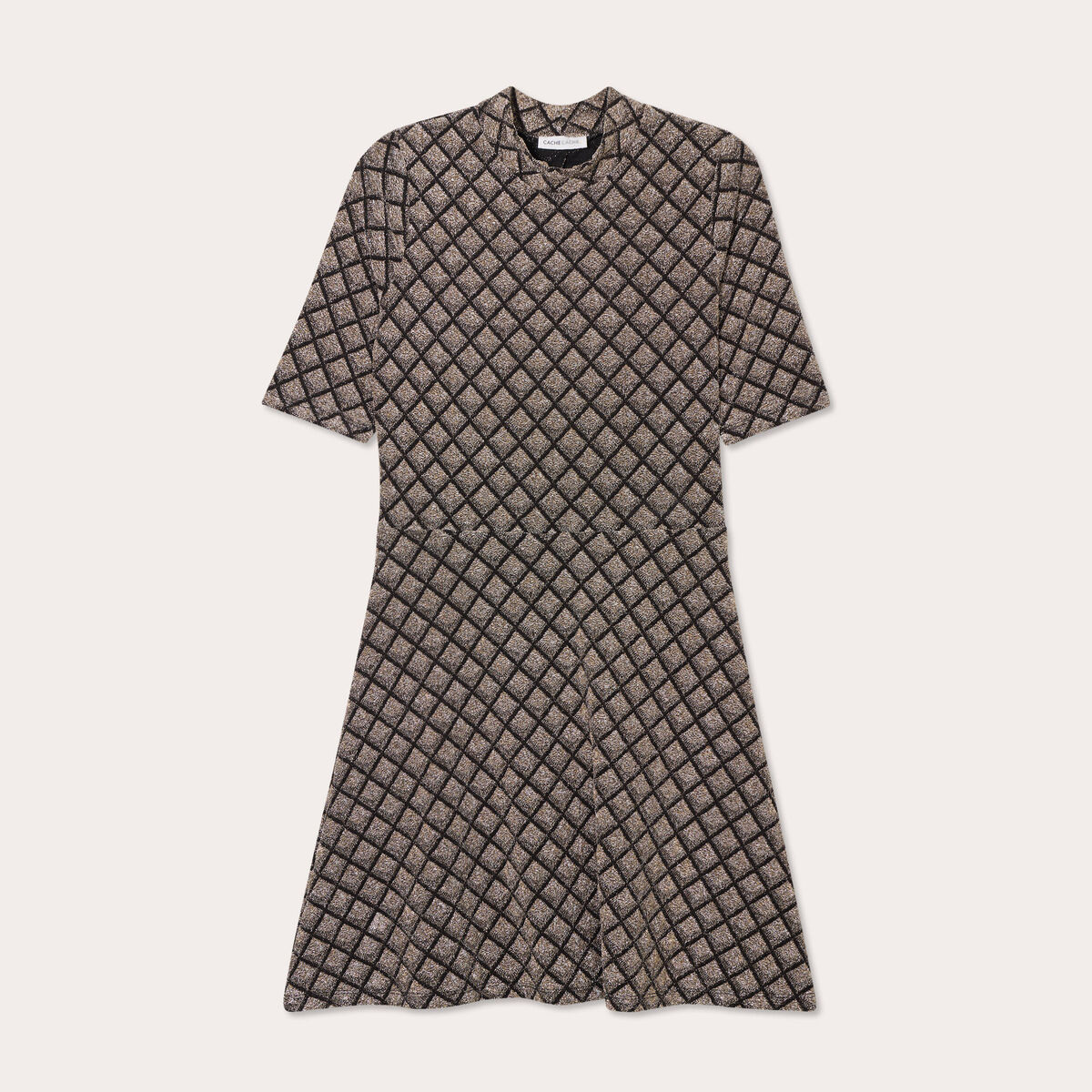 Robe patineuse col montant beige femme
