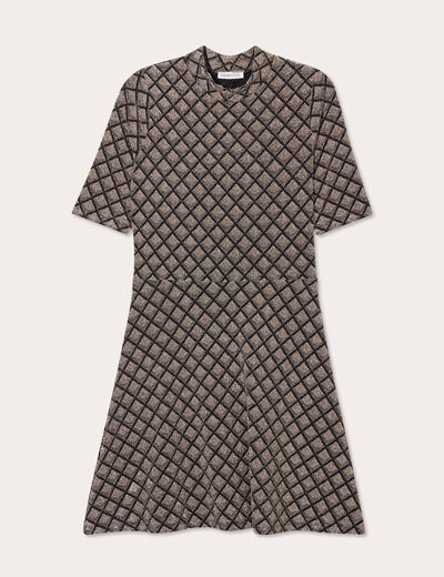 Robe patineuse col montant beige femme