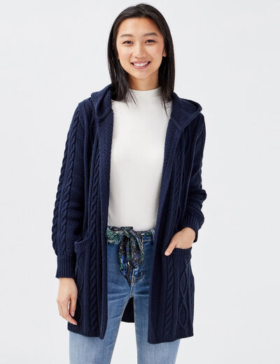 Gilet manches longues bleu marine femme
