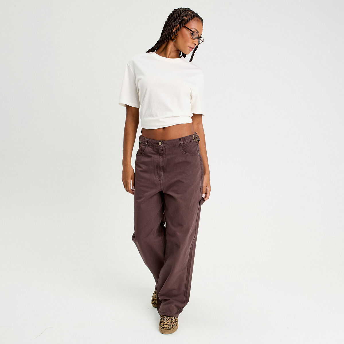 Jean wide leg carpenter marron foncé femme