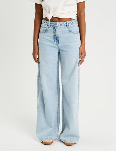 Jeans large denim bleach femme