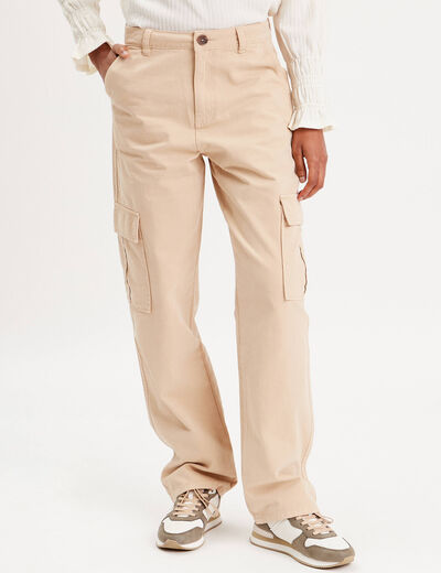Pantalon large cargo sable femme