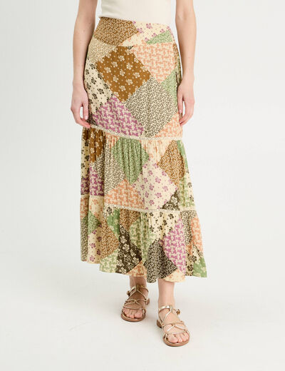 Jupe longue évasée beige femme