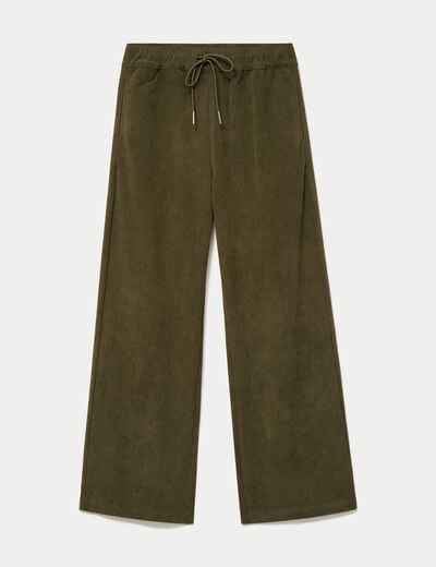 Pantalon bootcut taille standard velours vert kaki femme