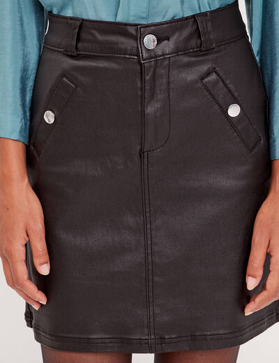 Jupe droite enduite denim noir enduit femme