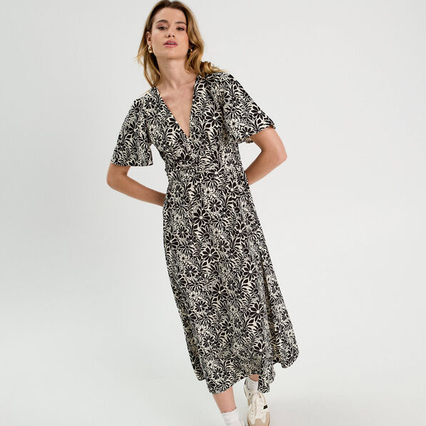 Robe longue évasée blanc femme