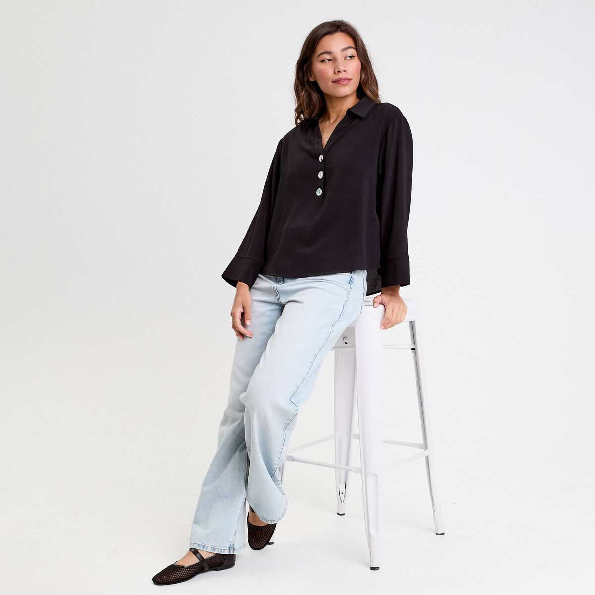 Blouse manches longues noir femme