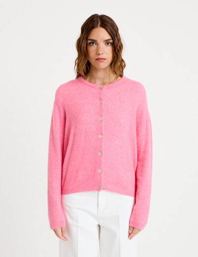 Gilet manches longues rose vif femme
