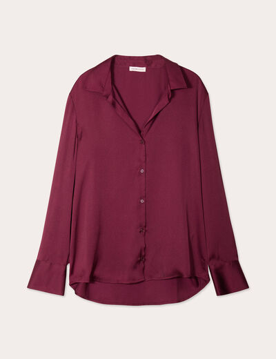 Chemise manches longues satin prune femme