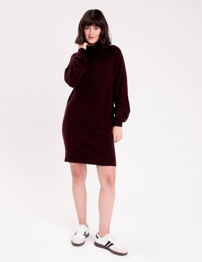 Robe pull col roul&eacute; rouge fonc&eacute; femme