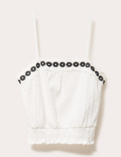 top droit court sans manches ecru femme