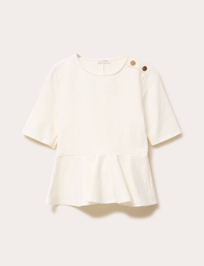 Top cintré col rond manches longues ecru femme