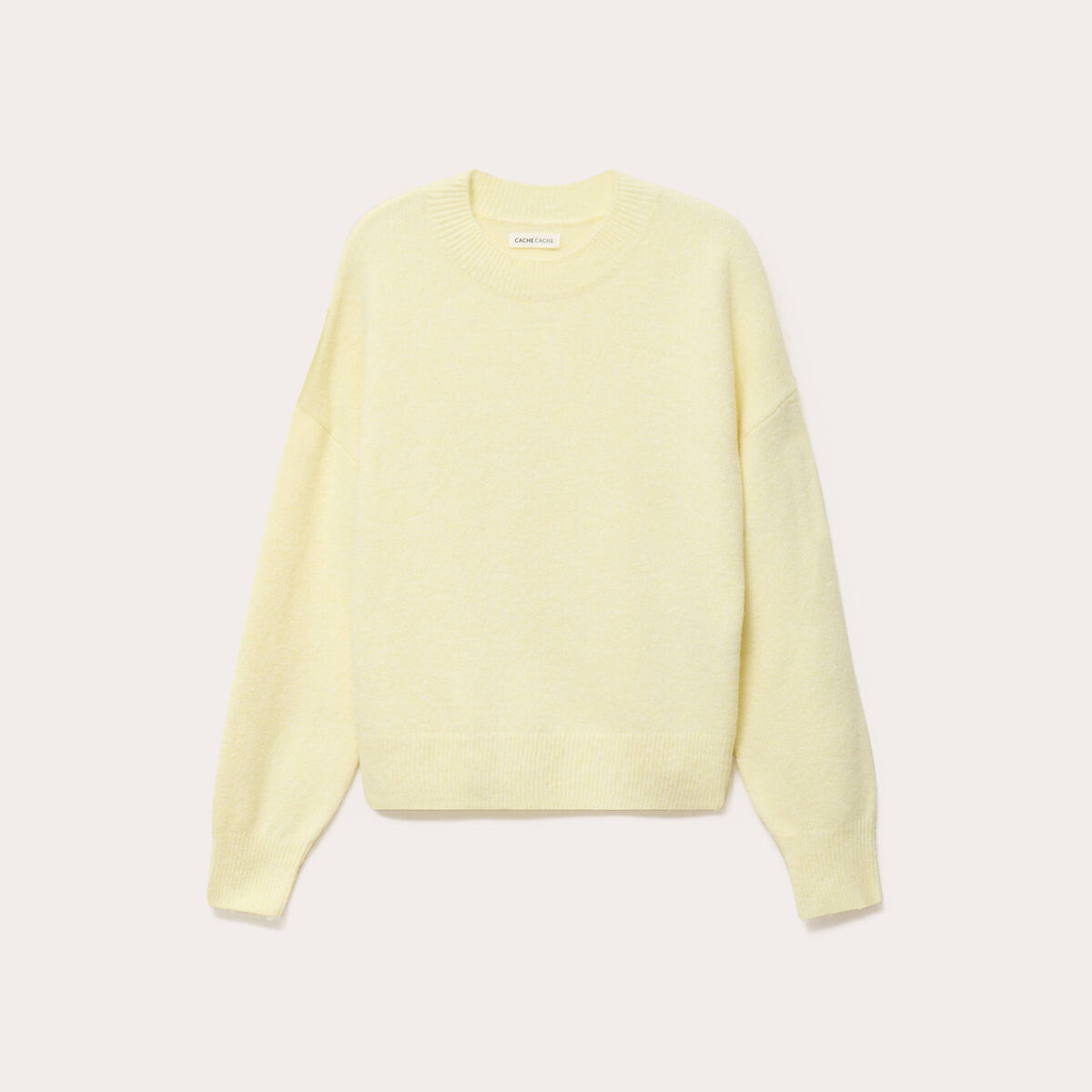 Pull col rond jaune clair femme