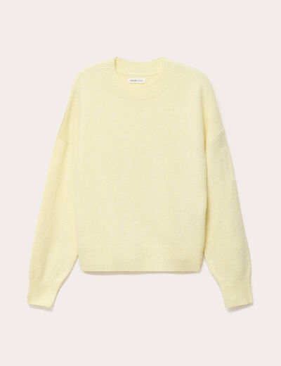 Pull col rond jaune clair femme