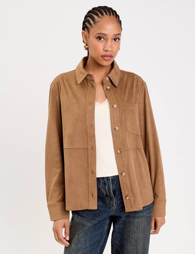 Chemise aspect daim marron clair femme