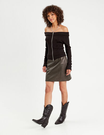 Jupe évasée simili cuir noir femme