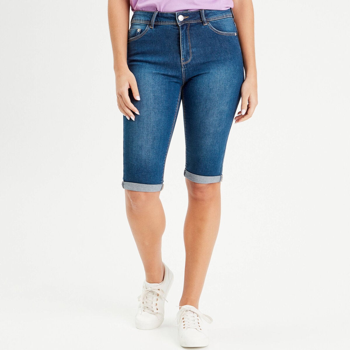 Bermuda slim en jean denim stone femme