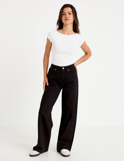 Jean wide leg taille haute denim noir femme