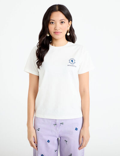 T-shirt imprim&eacute; fleurs Bridgerton ecru femme