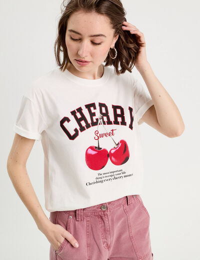 T-shirt manches courtes ecru femme