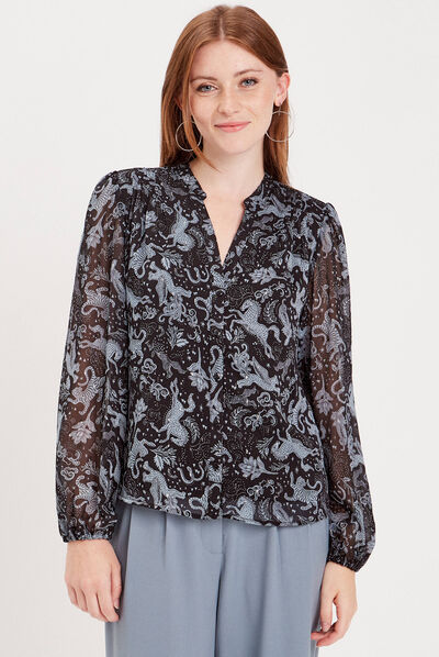 Blouse manches longues noir femme