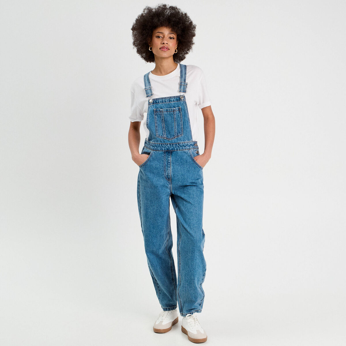 Salopette mom en jean denim stone femme