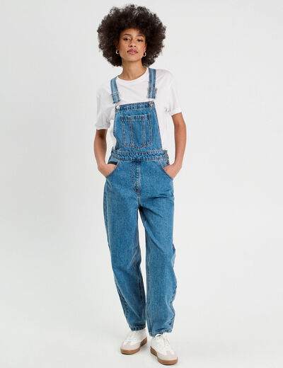 Salopette mom en jean denim stone femme