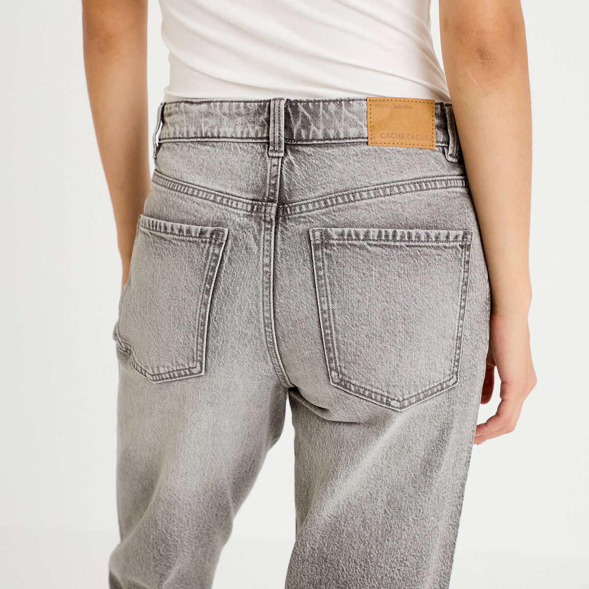 Jean droit taille standard denim gris femme