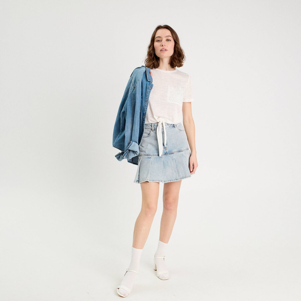T-shirt détail noeud ecru femme
