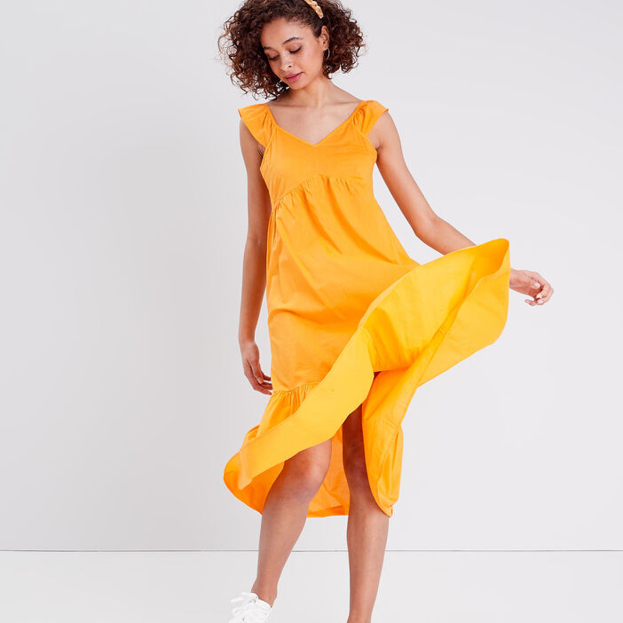 Robe longue évasée orange clair femme