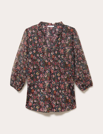 Blouse col v manches 3/4 multicolore femme