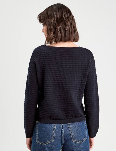 Pull col bateau bleu marine femme