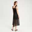 Robe longue évasée volants noir femme
