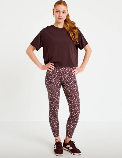 T-shirt col rond manches courtes marron fonc&eacute; femme