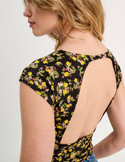 Blouse dos ouvert noir femme