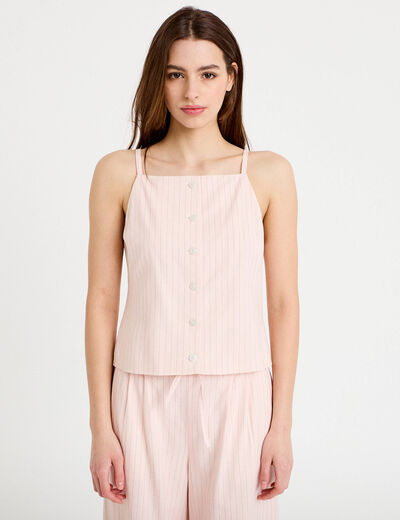 Gilet ajust&eacute; col v bretelles fines rose femme