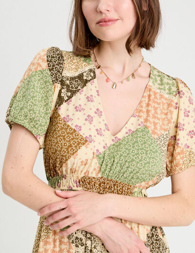Robe longue évasée beige femme