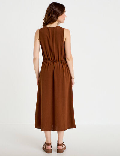 Robe droite 3/4 sans manches col v marron femme