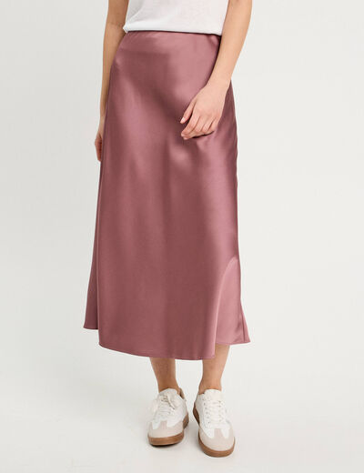 Jupe longue trapèze satin vieux rose femme