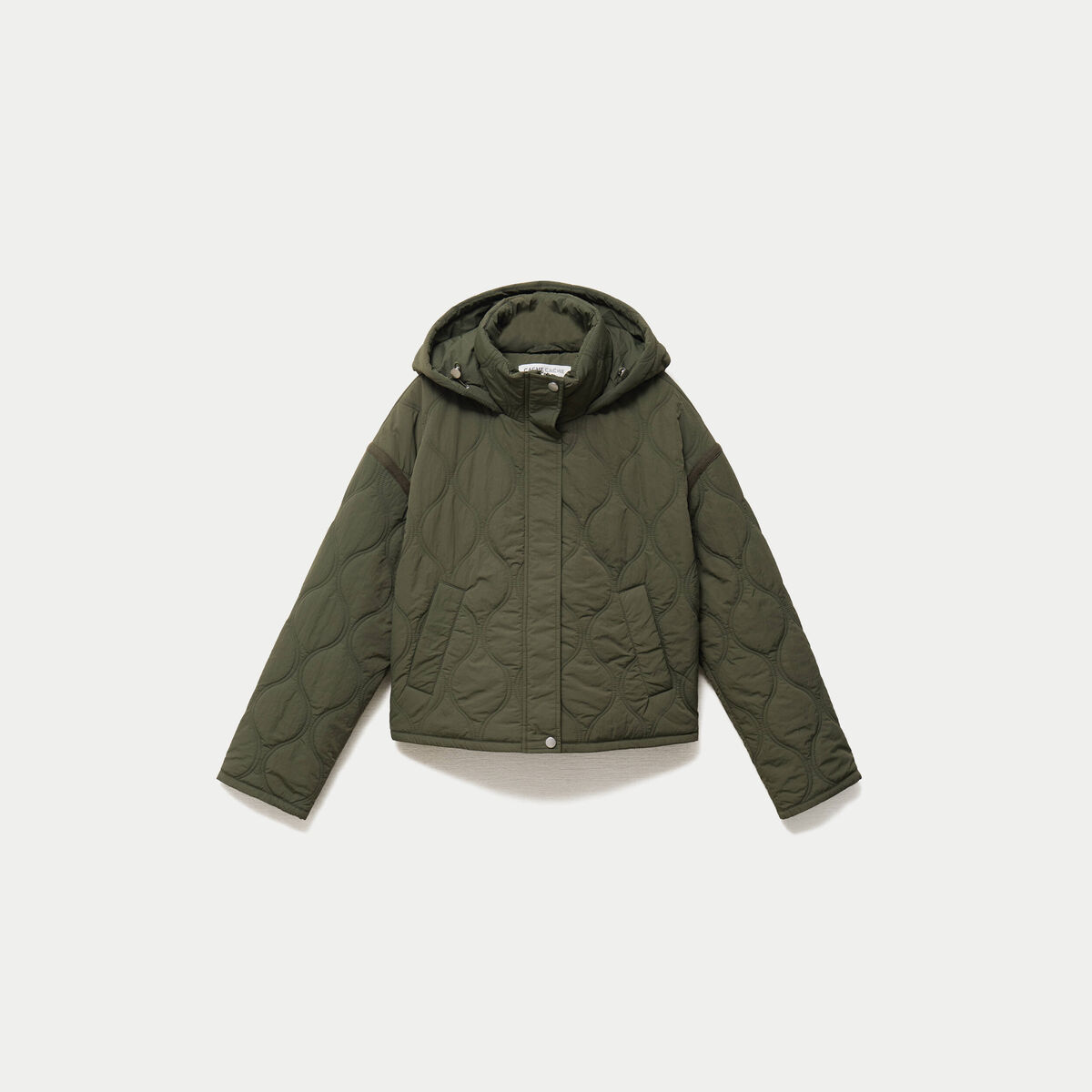 Veste droite &agrave; capuche manches longues vert kaki femme