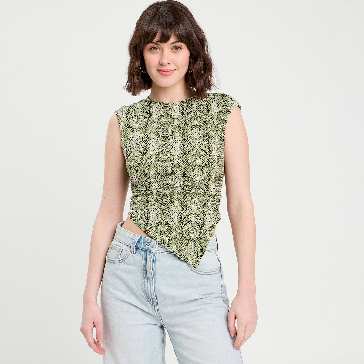 T-shirt asymétrique vert kaki femme