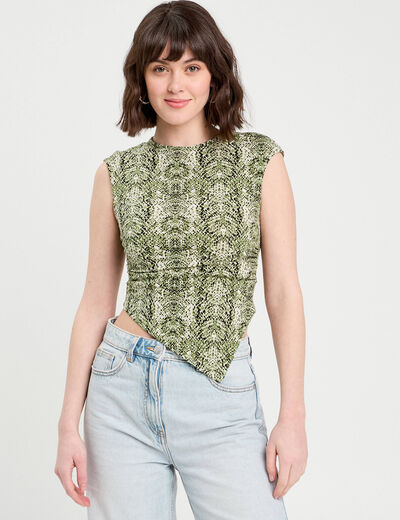 T-shirt asymétrique vert kaki femme