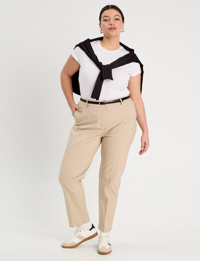 Pantalon cigarette ceinturé taupe femme