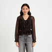 Blouse d&eacute;collet&eacute; manches longues marron fonc&eacute; femme